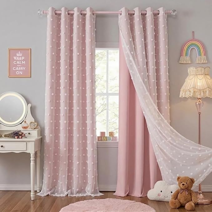 PONY DANCE Pink Curtains for Living Room 96 Inches Long, 52W x 96L | Thermal by PONYDANCE