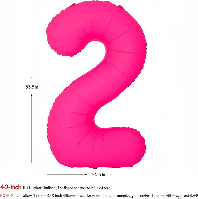 40 in Fluorescent Pink Birthday Balloon Number 2 Pink Fluorescent Number 2 | - Image 2