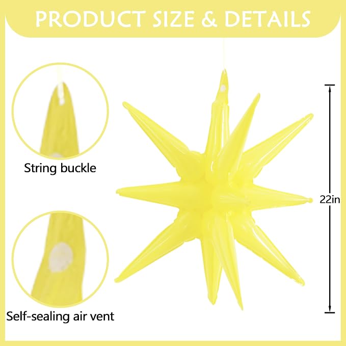 TONIFUL 4 Pcs Explosion Star Balloons Pastel Yellow Foil Party Balloon | Large - Image 2