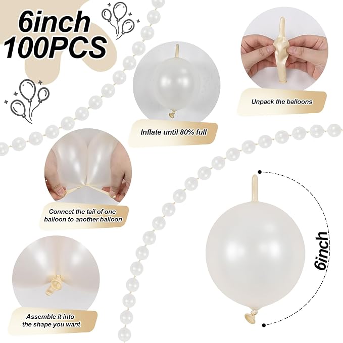 Pearl White Linking Balloons, Tails Balloon - Image 2