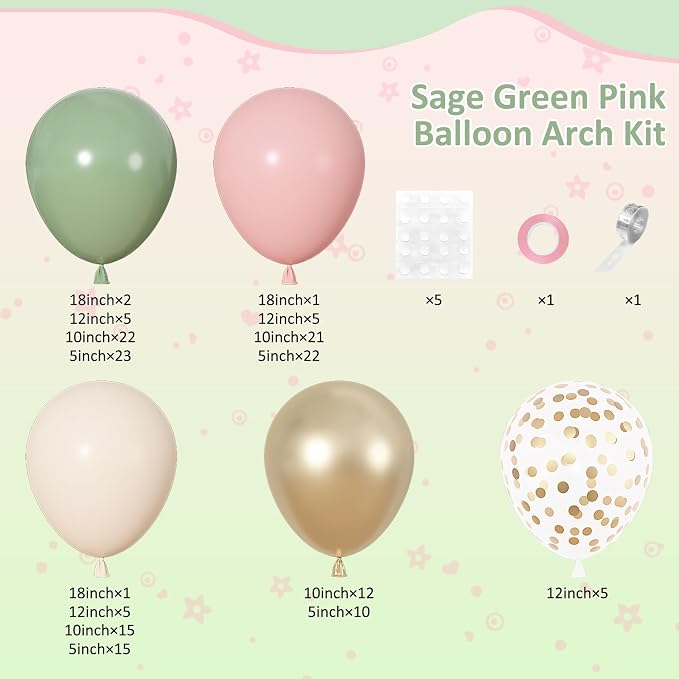 164Pcs Pink and Green Balloons Garland Arch Kit Different Sizes | 18 12 10 5 - Image 2
