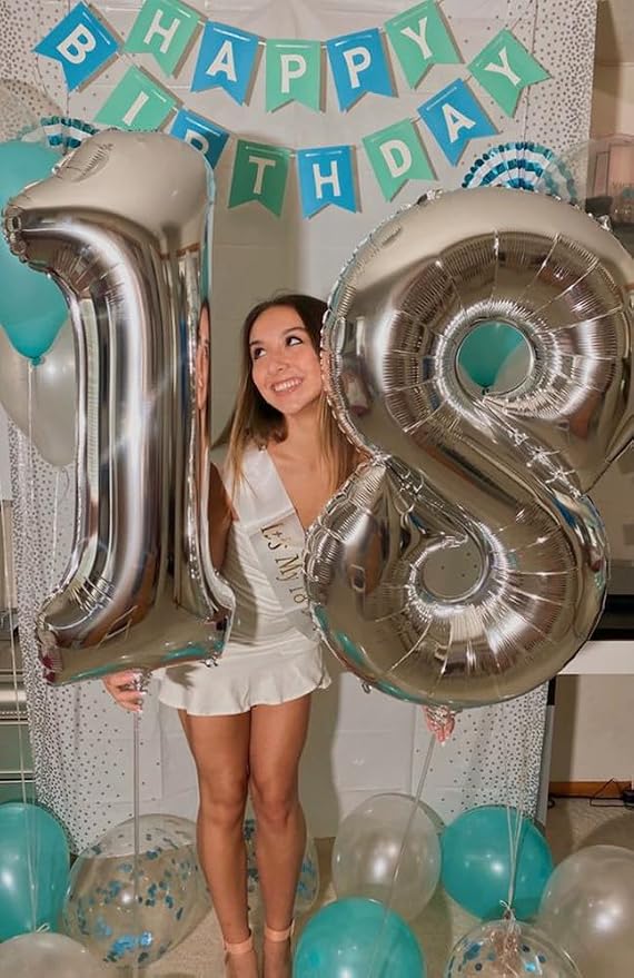 8 Balloon Numbers Birthday Decorations, 40In Silver Balloons - Image 3