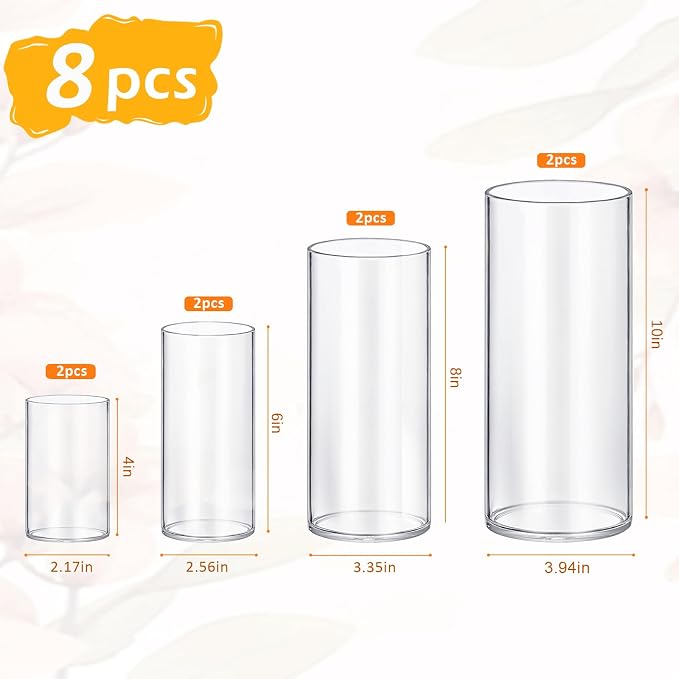 8 Pack Glass Cylinder Vases 4, 10 Inch Tall Clear Flower Vase Hurricane - Image 2