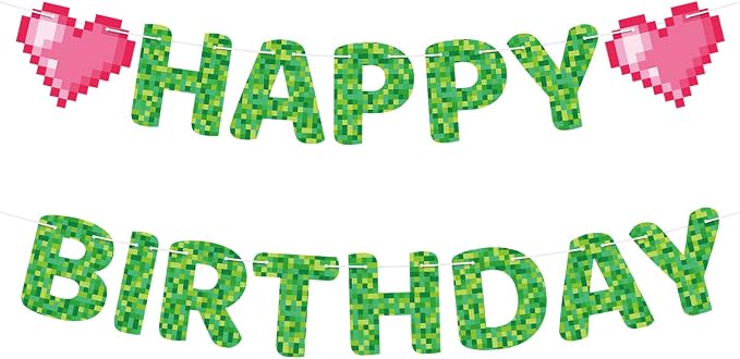 Pixel Happy Birthday Banner TNT Pixel Birthday Party Decorations Miner Video by Adecortalk