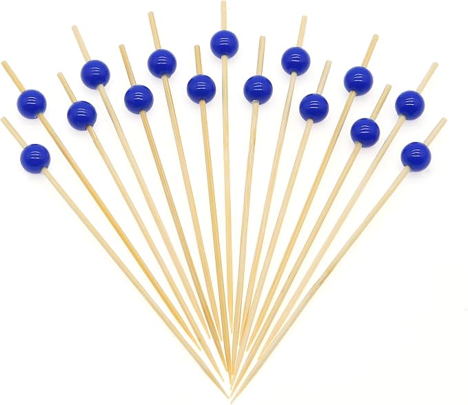 Minisland Navy Blue Pearl Bamboo Cocktail Picks, Fancy Appetizer Toothpicks | by Minisland