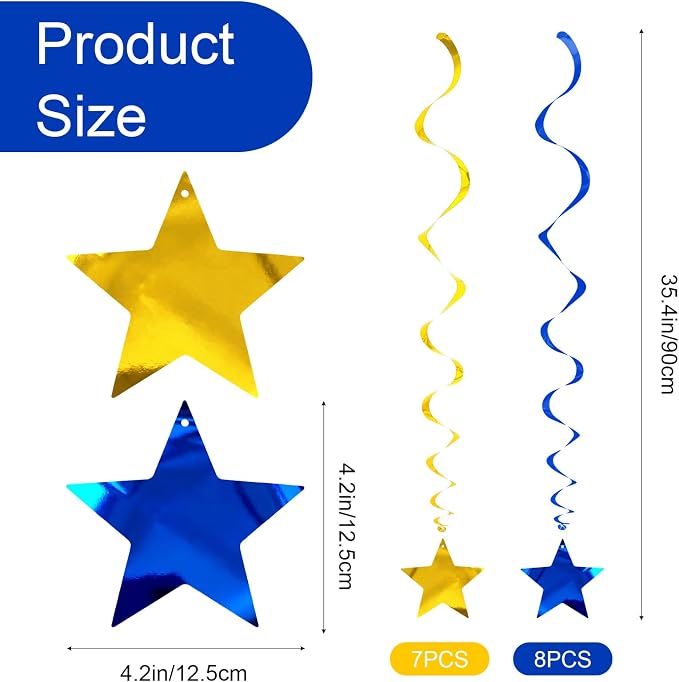 Blue Gold Star Hanging Swirl Decorations Ceiling Swirl Foil Decoration Hanging - Image 2