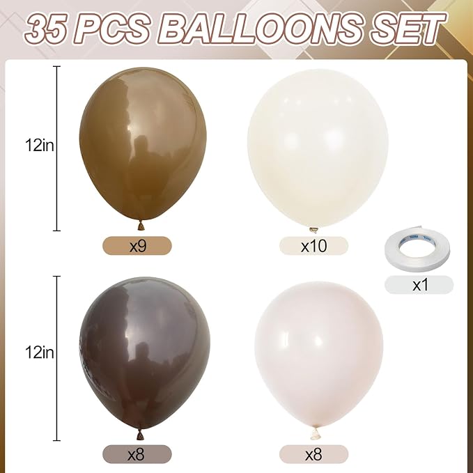 Brown Balloons, 12 Inch Coffee Brown Tan Cream Sand White Balloons - Image 2