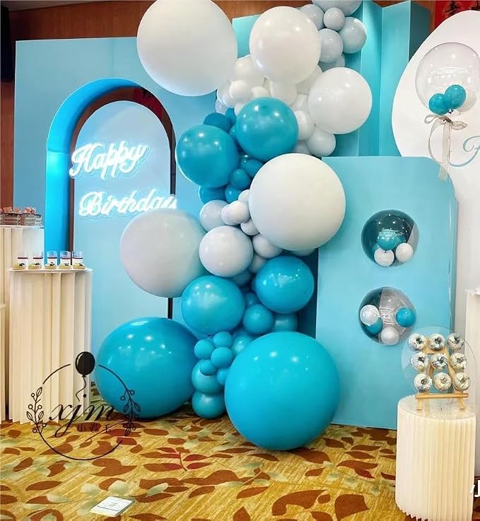 MEBAY Teal Blue Silver White Balloons Garland Arch Kit - Image 6