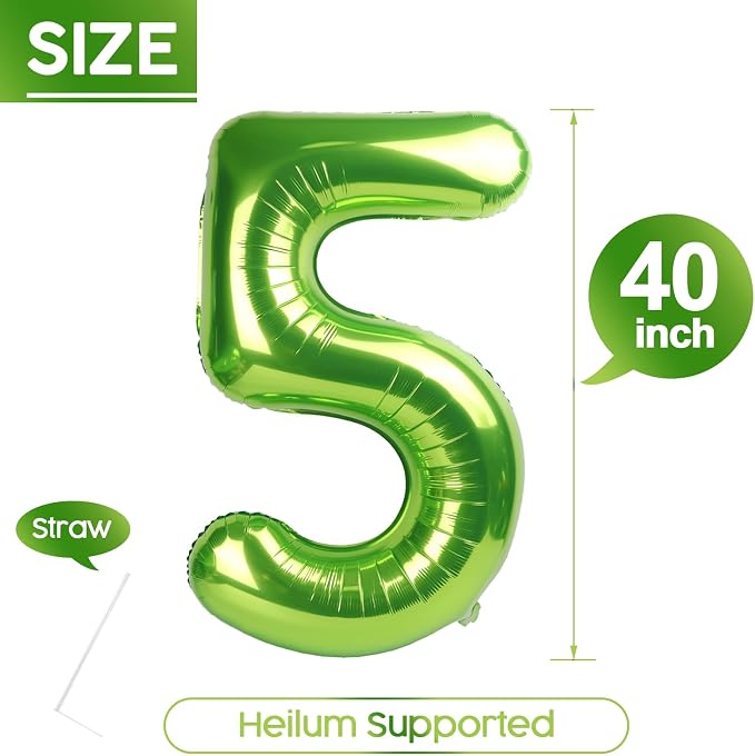 5 Balloon - Light Green Birthday Number Balloons, 40 Inch Party Decorations | - Image 5