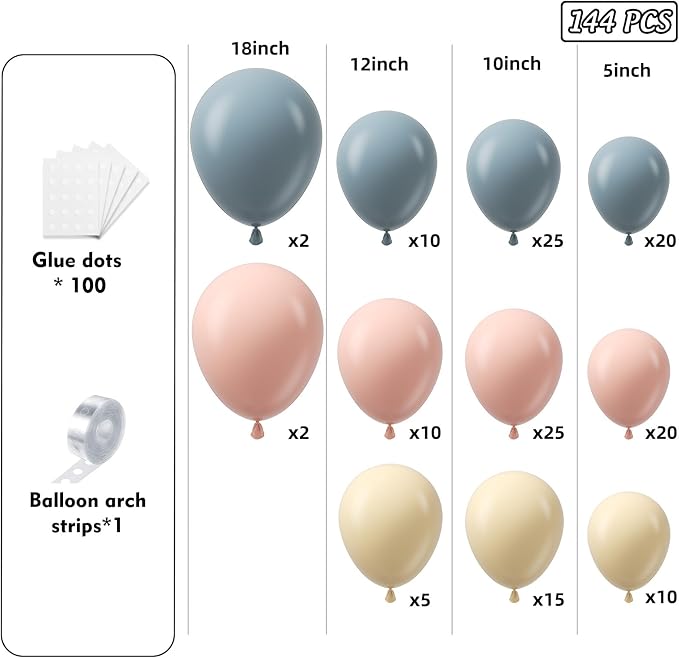 Gender Reveal Balloon Arch Garland Kit 144pcs, Dusty Pink and Blue Sand White - Image 2