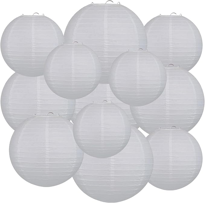 White Paper Lanterns Set Round Hanging Paper Lanterns by Unknown