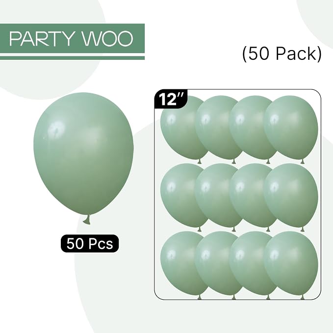 PartyWoo Sage Green Balloons 50pcs Olive Eucalyptus Dusty Green Boho Color | 12 - Image 6