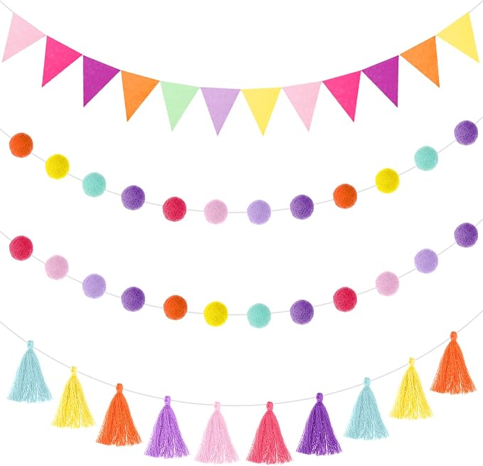 Irenare 9.8 ft Pom Pom Garland for Classroom Felt Rainbow Garland Back to by Irenare
