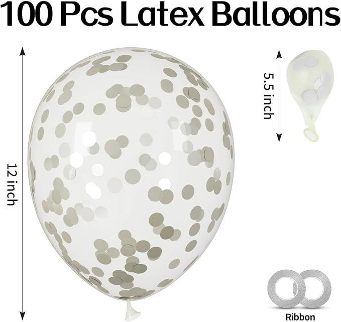 100pcs Silver Confetti Balloons 12 inch | Clear Latex balloon - Image 2
