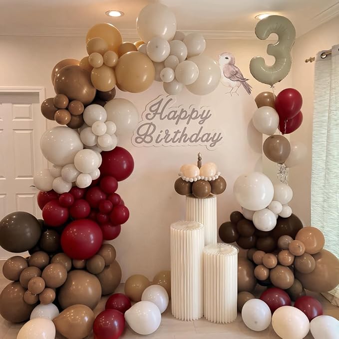 Burgundy Brown White Balloon Garland Arch Kit - Image 4