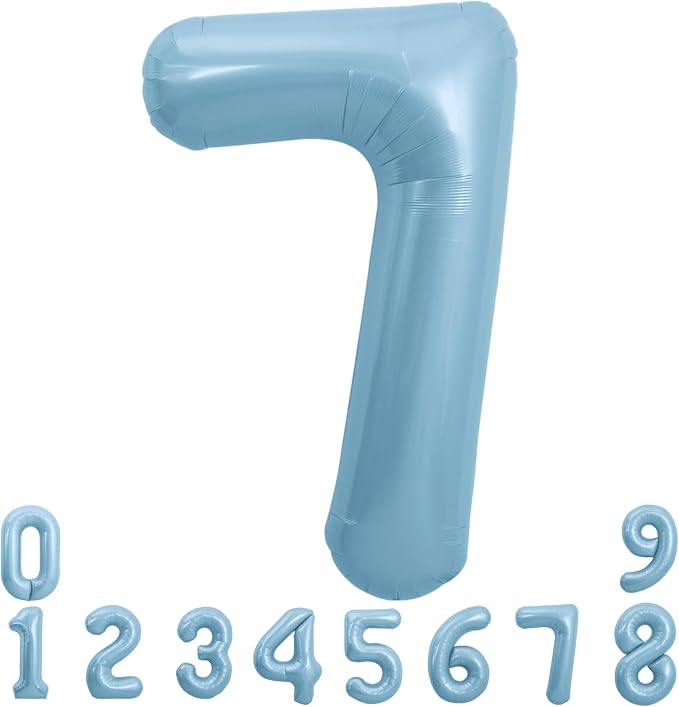 TONIFUL 40 Inch Pastel Blue Number 7 Foil Balloon Large Mylar Foil Digit 7 by TONIFUL