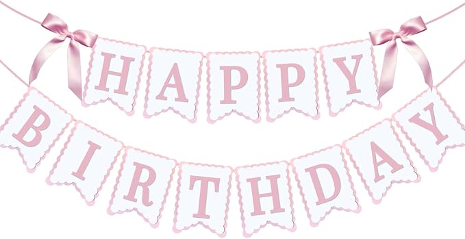 Bow Happy Birthday Banner for Bow Birthday Decorations Pink Bows Garland for by JOTTING