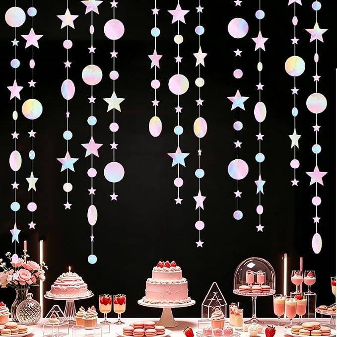 Iridescent Pink Party Decoration Iridescent Pink Star Circle Dot Hanging by Eeatour