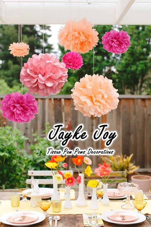 12pcs Pink Paper Pom Poms Set for Party Decor - Image 2