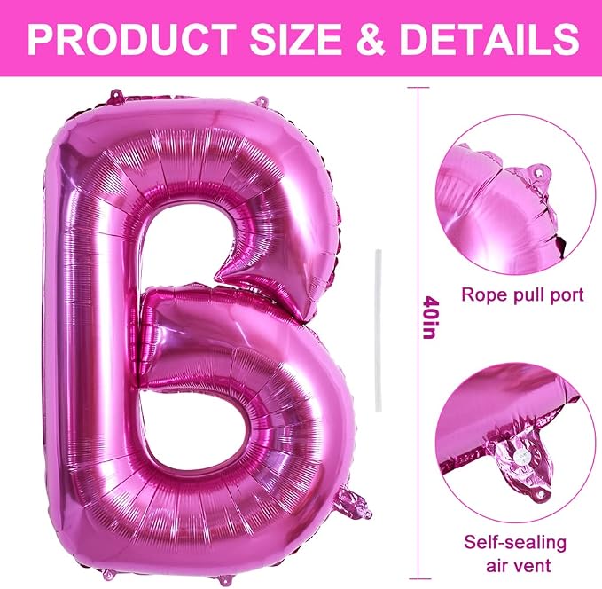 TONIFUL 40 Inch Large Rose Red Letter B Balloons Giant Hot Pink Alphabet Letter - Image 2