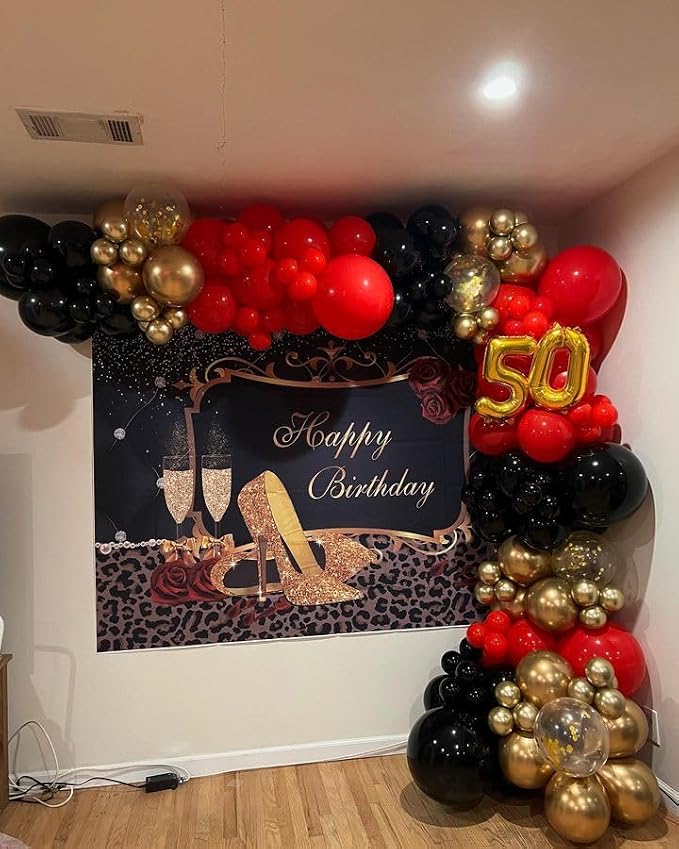 Bezente Red Black and Gold Confetti Balloons Set 60pcs 12 inch | Metallic - Image 6