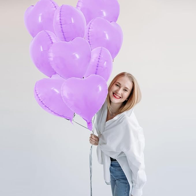 TONIFUL 30 Pcs Pale Lavender Heart Balloons 18Inch Heart Shape Foil Balloon | - Image 3