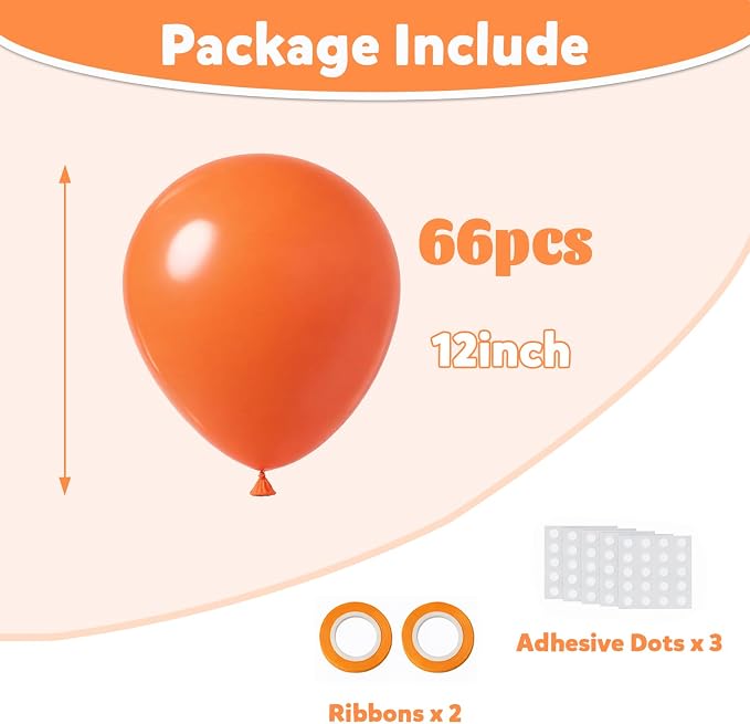 Voircoloria 66pcs Orange Latex Party Balloons, 12inch | - Image 2