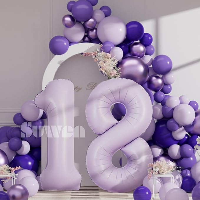 SUWEN 40 Inch Light Purple Lavender Big 18 Balloon Number Foil Helium 0-9 | - Image 4