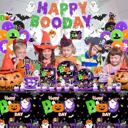 Halloween Birthday Party Decorations - 193Pcs Happy Boo Day Themed Tableware Cute Set Ghost Halloween Birthday Party Supplies - Image 2