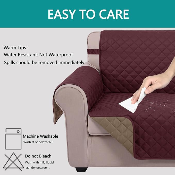 U-NICE HOME Reversible Recliner Chair Covers, Burgundy/Tan | 28''Recliner Cover - Image 5