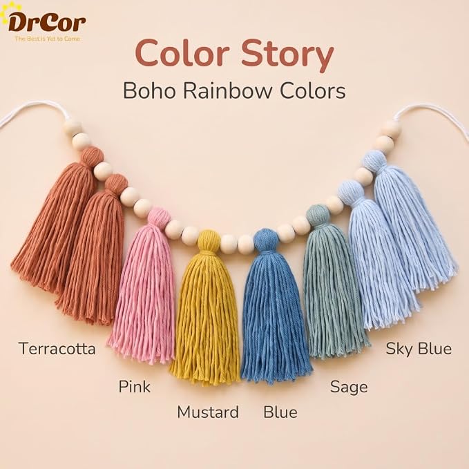 DrCor Boho Rainbow Tassel Garland – Classroom Decor | Earth tone handcrafted - Image 2