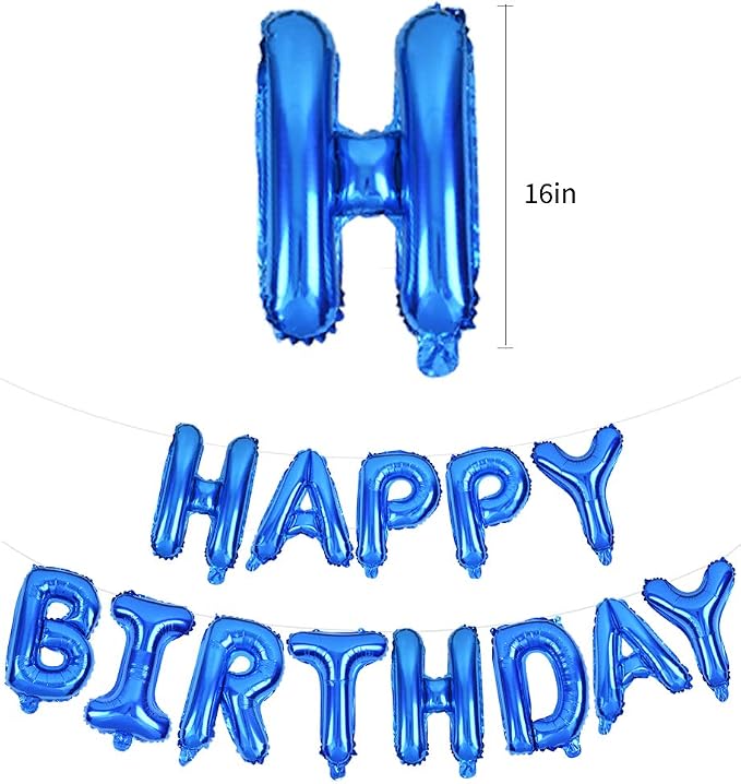 TONIFUL 16 Inch Blue Happy Birthday Balloons Banner Decorations - Image 2