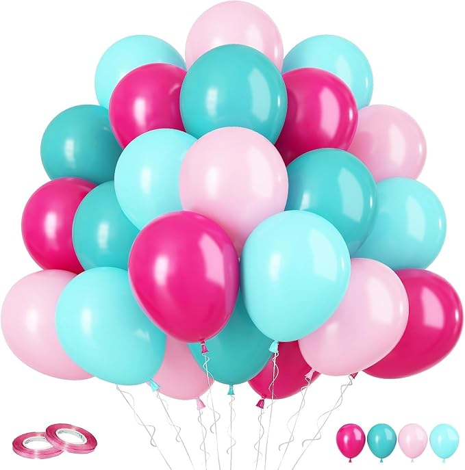 Teal Pink Balloons, Tropical Luau Beach Wedding Bridal Shower Decorations by FunHot
