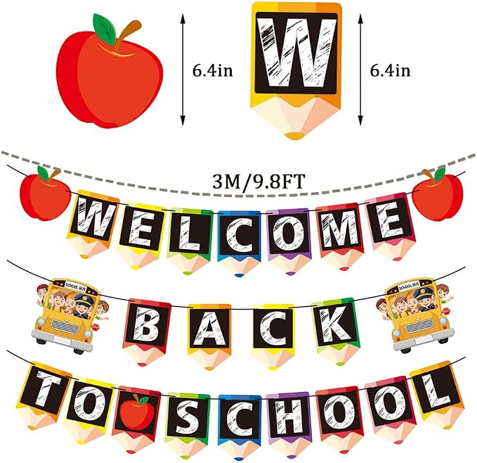 Welcome Back to School Decorations Banner Welcome Pencil Apple Decor Happy - Image 3