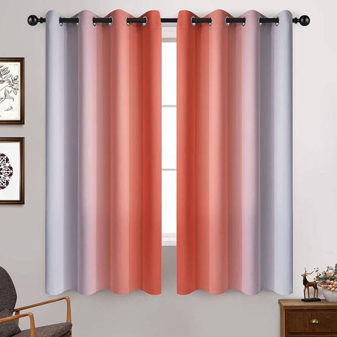 Yakamok Ombre Curtains Coral and Greyish White - Image 2