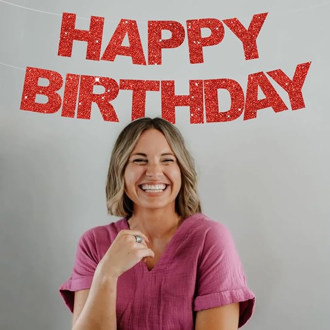 BEISHIDA Pre-Strung Glitter Red Happy Birthday Banner Party Sign Decoration | - Image 5
