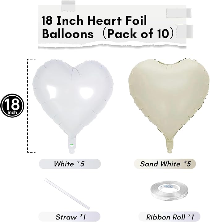 Cream Heart Foil Balloon, 18 Inch Sand White Heart Shape Foil Balloon - Image 2