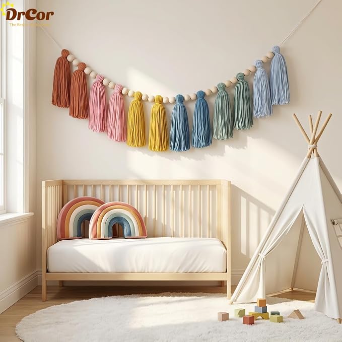 DrCor Boho Rainbow Tassel Garland – Classroom Decor | Earth tone handcrafted - Image 4