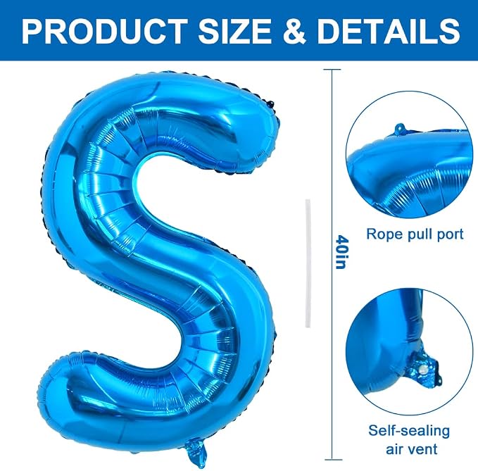 TONIFUL 40 Inch Large Blue Letter S Foil Balloons Alphabet Balloons | Giant - Image 2