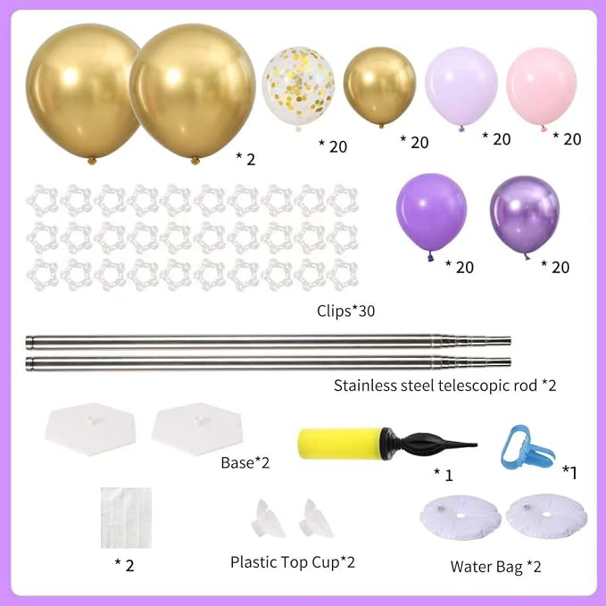 Pink Purple Gold Balloons Column Stand Kit Set of 2, 1.5ft to 7ft Free - Image 2
