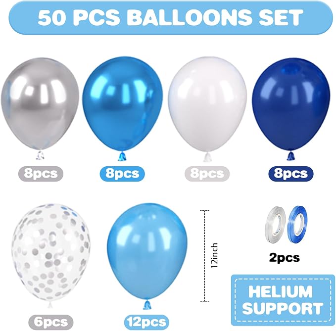 Blue and Silver Balloons, 12 Inch Navy Blue Balloons, Pearl Blue Metallic - Image 2