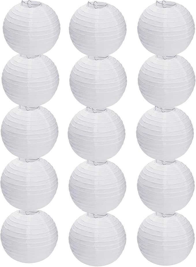 15pcs White Paper Lanterns for Outdoor Indoor Party Decoration by JaykeJoy
