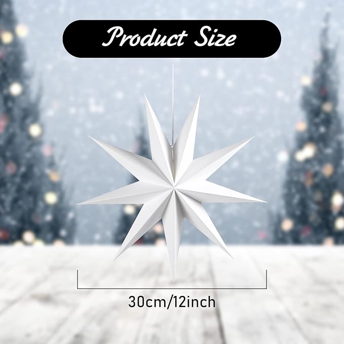 Easy Joy 3Pcs 9-Pointed Paper Star Lanterns 12 Inch Hanging Lampshade Wedding Birthday Christmas Home Party Decoration