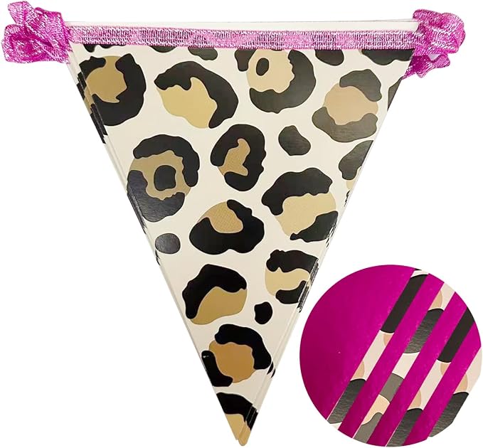 Hot Pink Leopard Print Pennant Banner Flag Hanging Paper Triangle Bunting - Image 3
