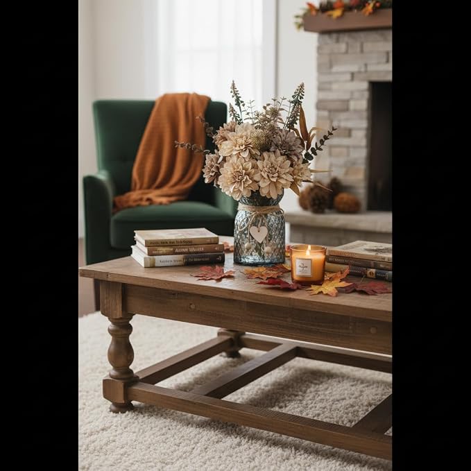 Leftover Faux Flowers in Vase, Light Brown Fall Fake Flowers - Image 4