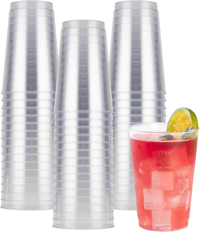 Goodluck 50PCS 12oz Clear Plastic Cups for Party, Disposable Clear Plastic Cups, Cocktail Glasses for Wedding Thanksgiving, Christmas, and Parties