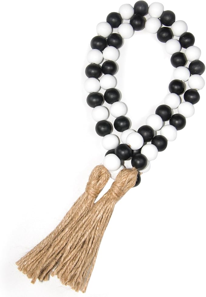 Black Wood Bead Garland, 39 Inch Long Boho Tassel Garland by TACOLO