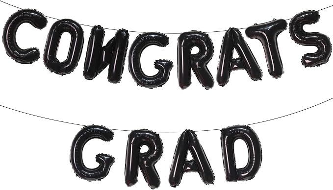 16 Inch Black Congrats Grad Banner Balloons, Graduation Decorations 2026 by KALOR