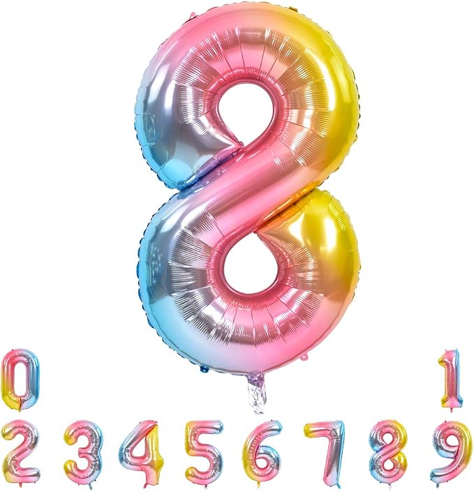 TONIFUL 40 Inch Rainbow Large Numbers Balloons 0-9, Number 8 Digital 8 Helium by TONIFUL