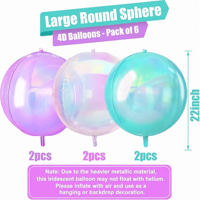 Iridescent Round Foil Balloons, 22 Inch Transparent Gradient Pink Purple Teal - Image 2